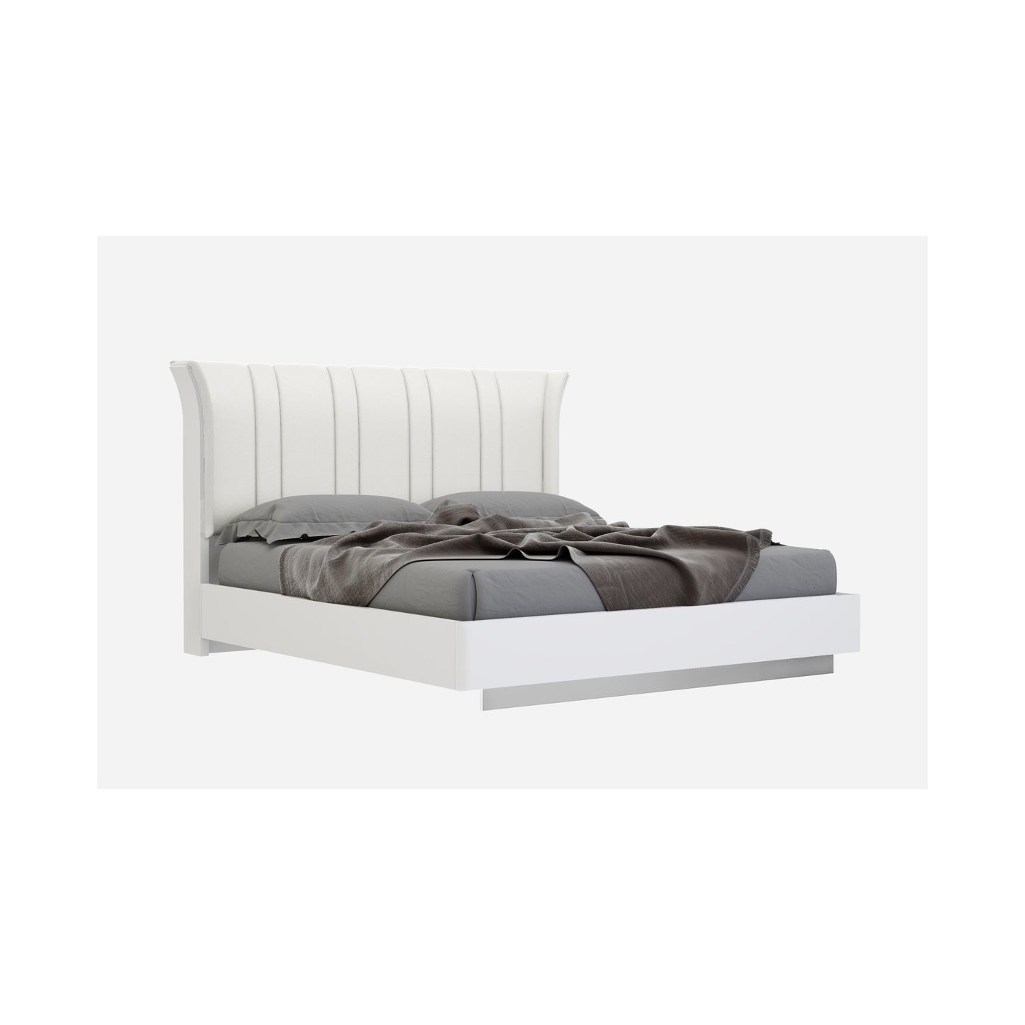 Ariana Bed with Upholstered Headboard, White, Queen