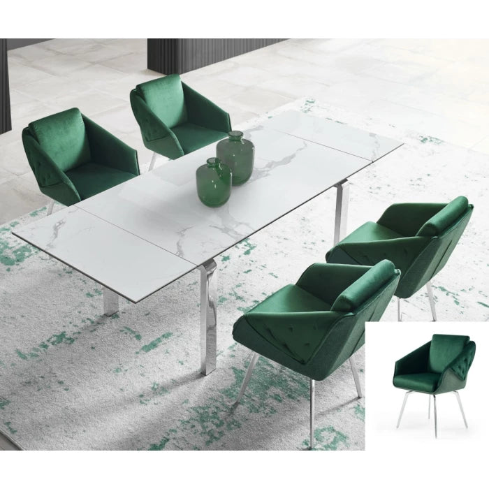 Jess Armchair in Green Velvet, Chrome Frame | Creative Furniture