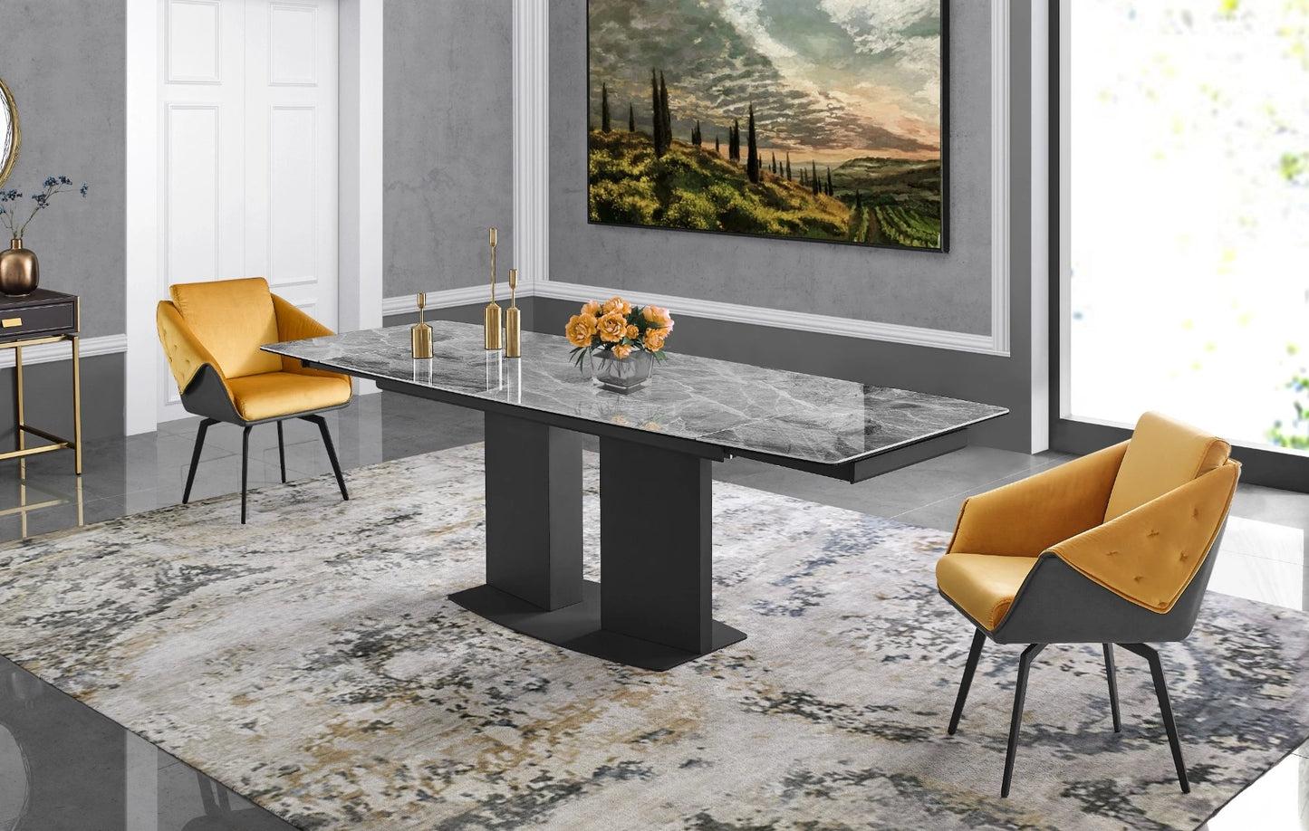 Jess Armchair in Yellow Velvet, Chrome Frame | Creative Furniture