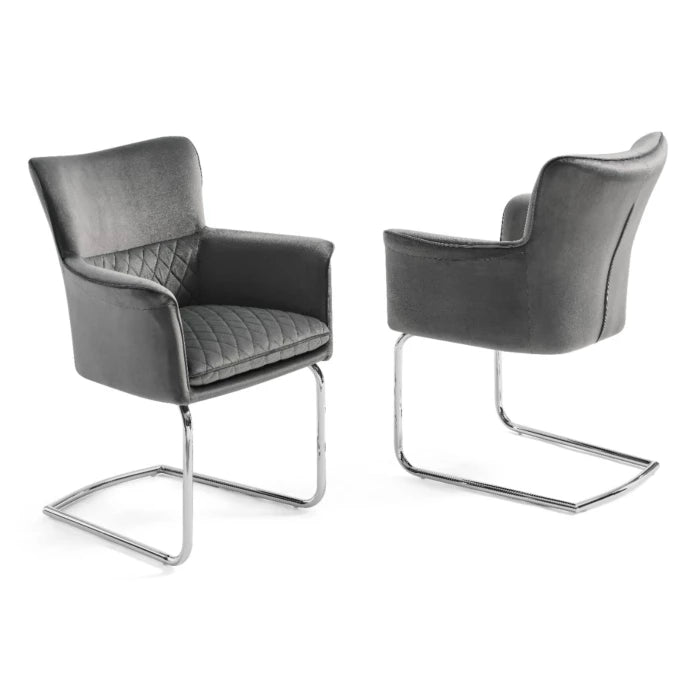 Loran Armchair, Gray Velvet Fabric Upholstered, Chrome Frame | Creative Furniture