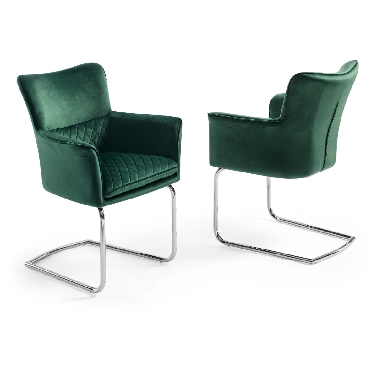 Loran Armchair, Green Velvet Fabric Upholstered, Chrome Frame | Creative Furniture