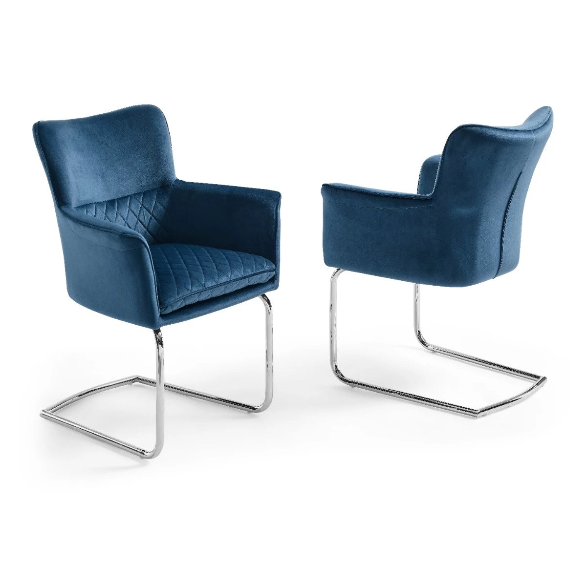 Loran Armchair, Blue Velvet Fabric Upholstered, Chrome Frame | Creative Furniture
