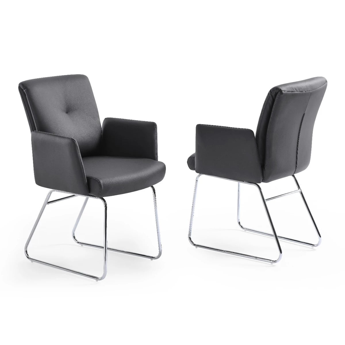 Cyprus Armchair, Upholstered with Gray Faux Leather, Chrome Frame | Creative Furniture