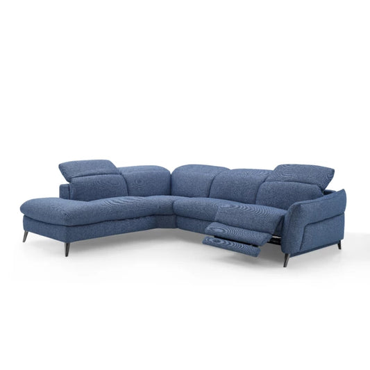 Swan Fabric Sectional with Two Recliners, Denim Blue