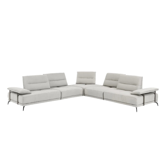 Eleganto 5 pc Sectional with Power Motion Backrests, Silver Gray Fabric