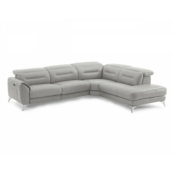Neo Sectional with Power Recliner-Leather, Silver Grey, Right Facing Chaise